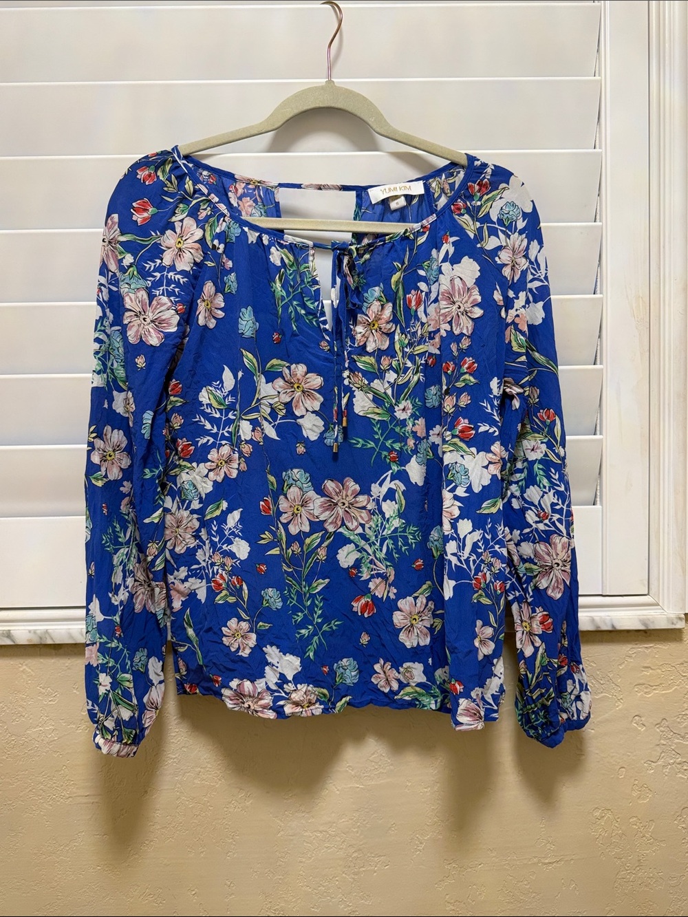 Yumi Kim Royal Blue Floral Tie-Neck Blouse